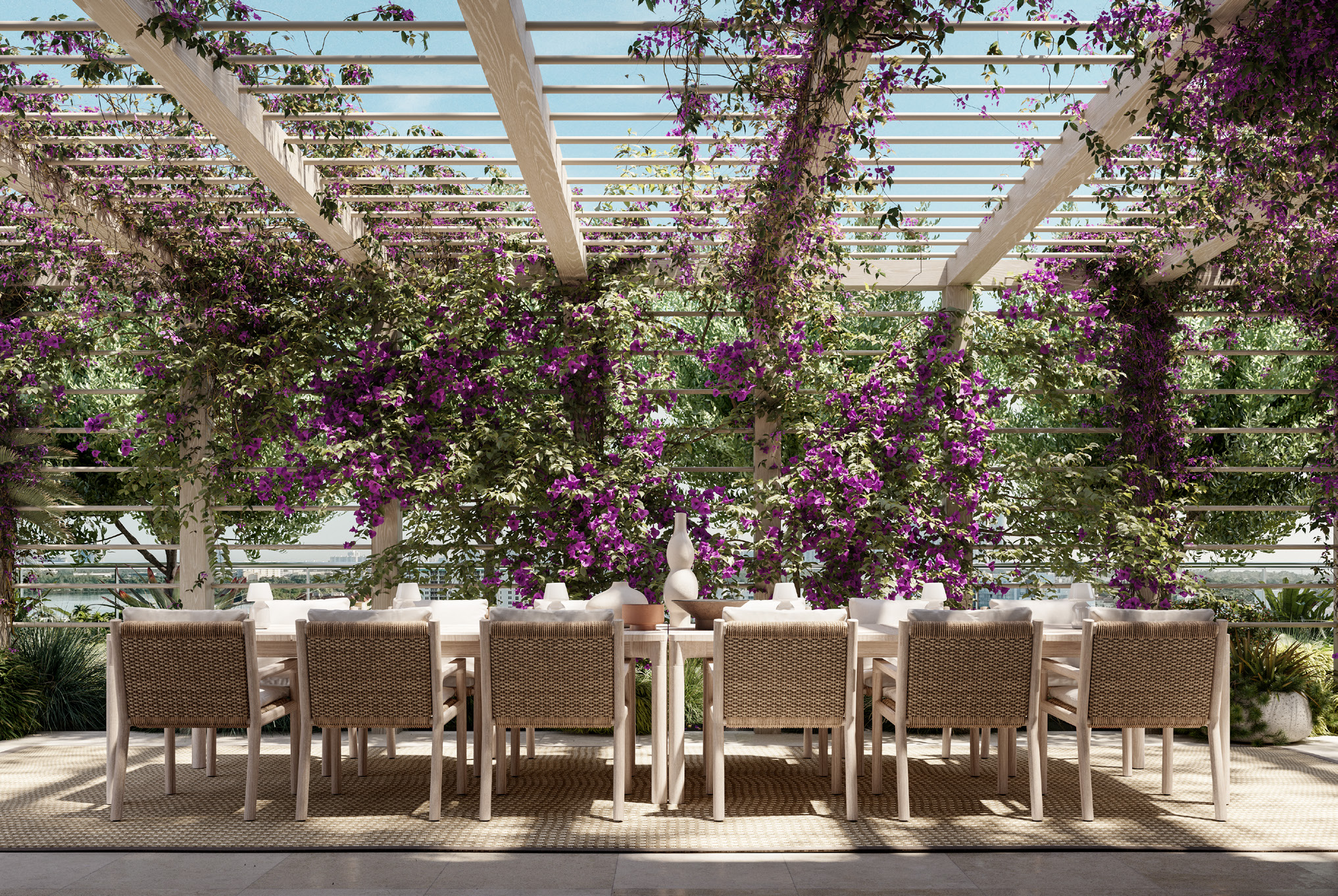 Rooftop dining space at THE WELL Bay Harbor Islands, developer rendering